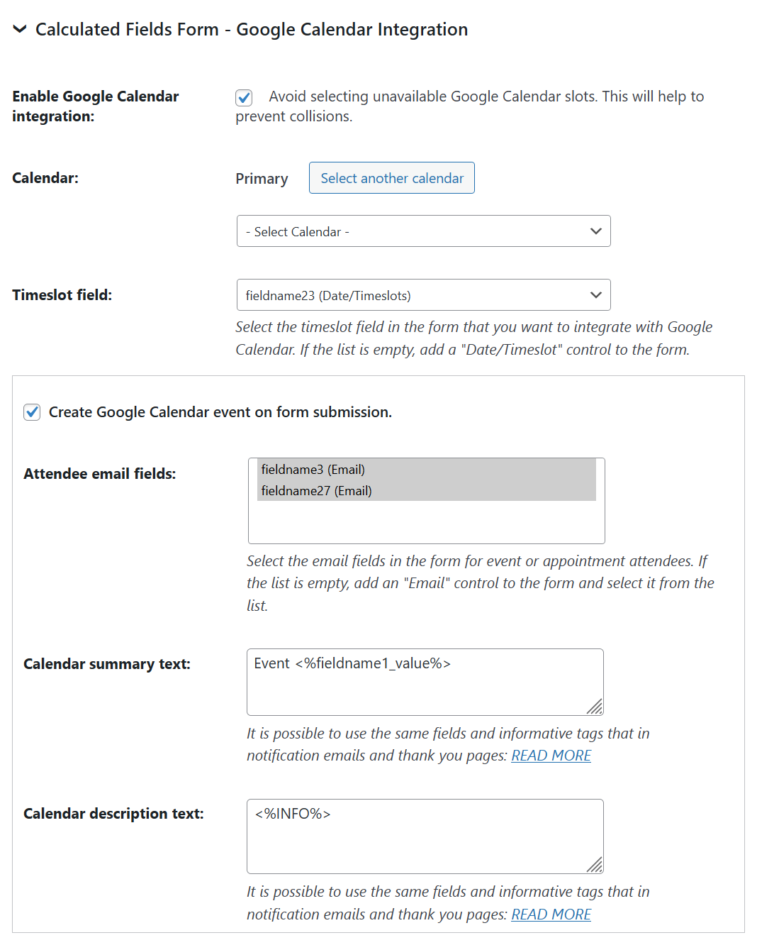 Form Settings