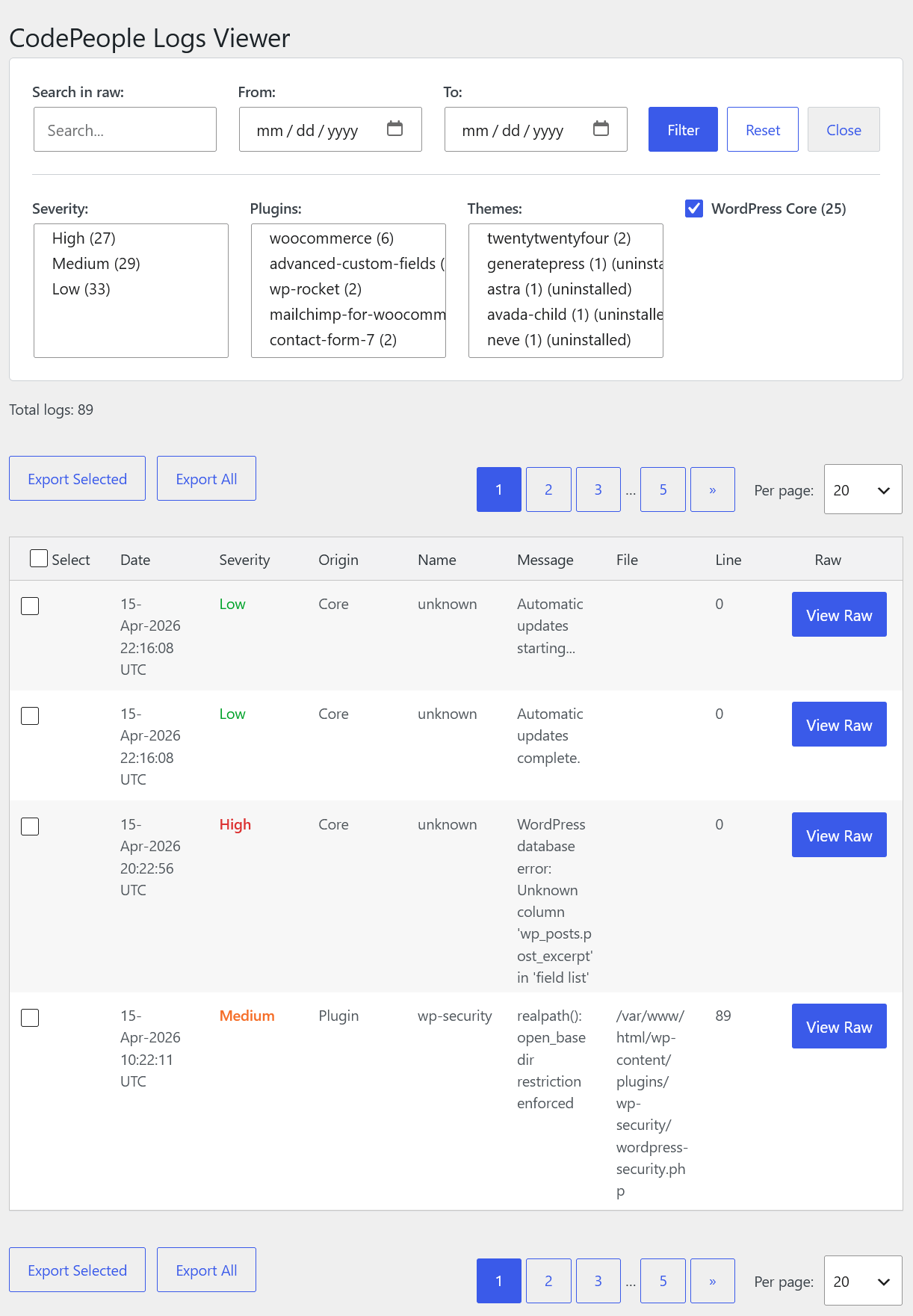 Main logs viewer interface
